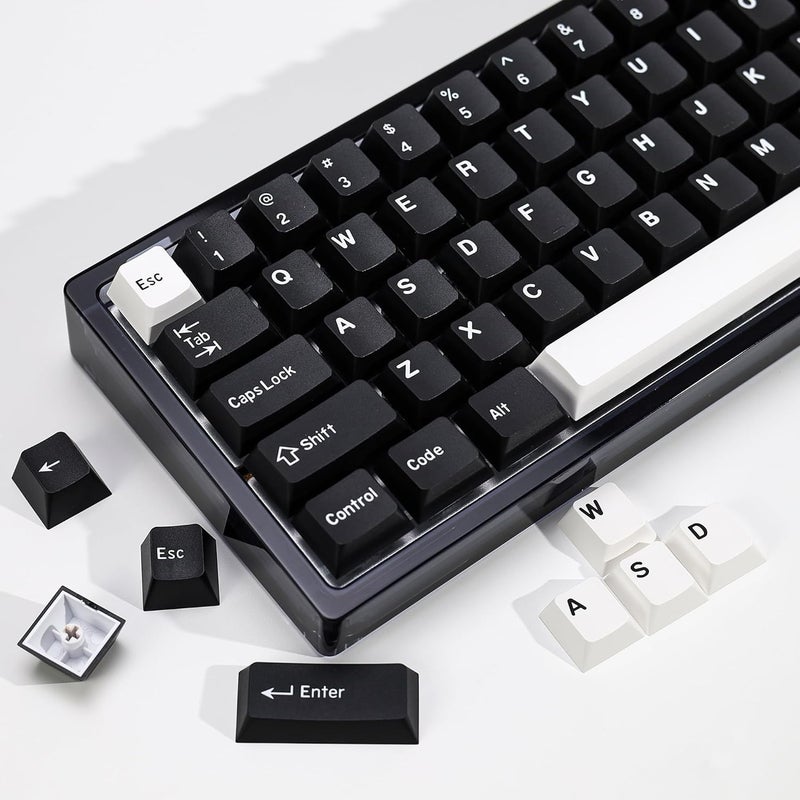 KBDiy WOB PBT Double Shot Custom Keycap Set,174 Keys Black and White Gaming Key Caps Cherry Profile Keycaps for 61/64/68/84/87/100/104/108 Mechanical Keyboard - Image 1
